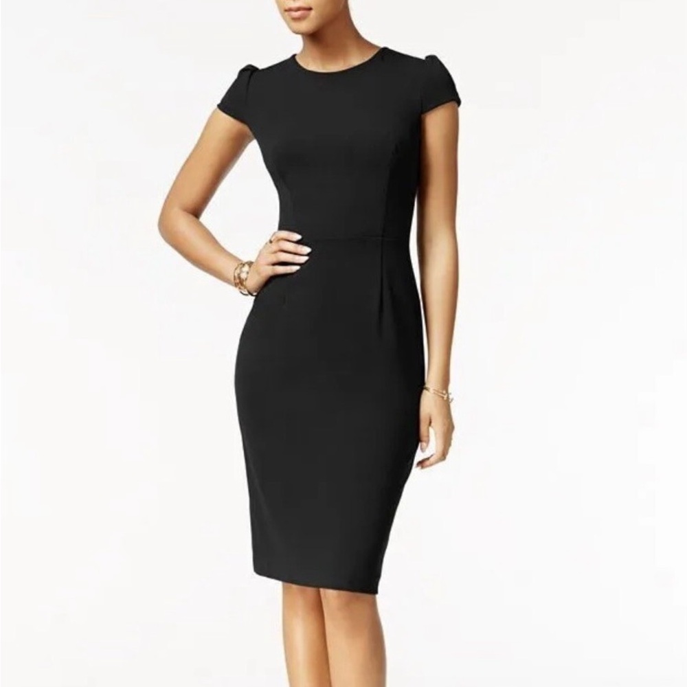 Betsey Johnson Classic Black Midi Puff Sleeve Dress Sz 6 - Picture 1 of 11